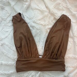 Princess Polly brown deep v neck going out top size 4